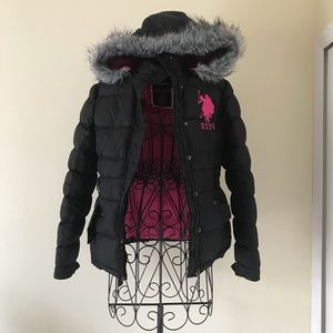 Black Coat with Faux Fur Hoodie (US Polo Assn.)